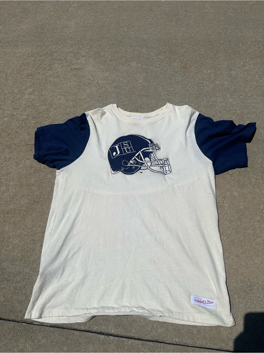 Mitchell & Ness White and Navy Short Sleeve Football Tee